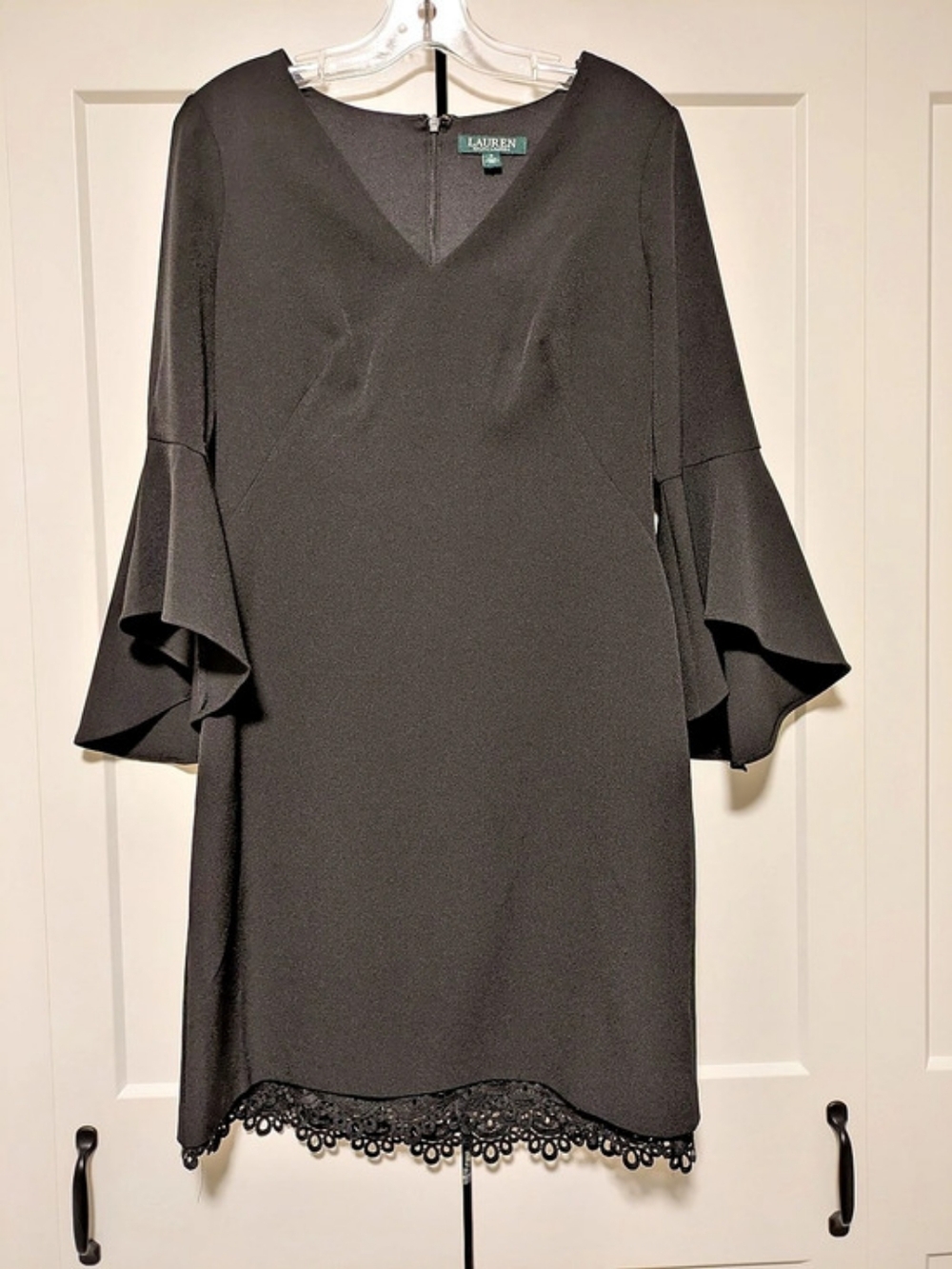 Lauren Ralph Lauren Black Lace Hem Bell Sleeve Dress Size 6/8